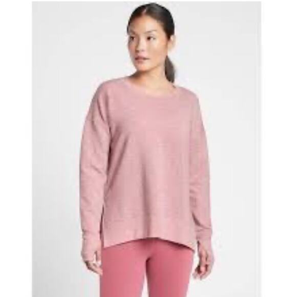 Athleta Pink Balance Speckled Dot Ribbed Slit Pullover Top Sweatshirt Loungewear - Picture 1 of 6